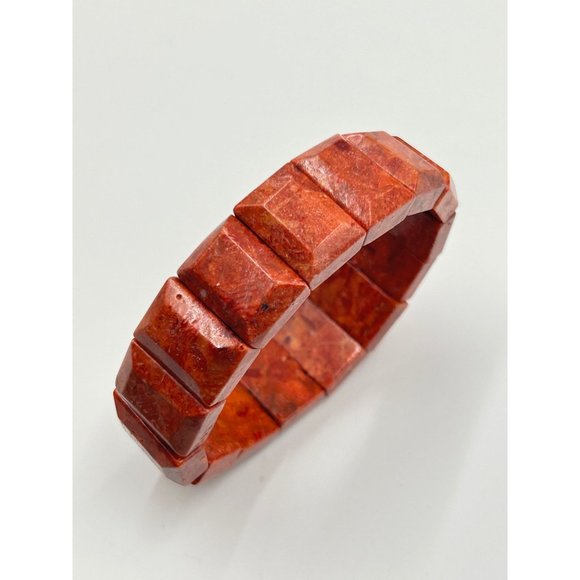 Vintage Apple Coral Sponge Coral Stretch Elastic Bracelet Red Beaded Stretchable - Picture 5 of 8